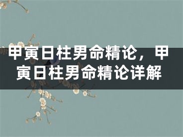 甲寅日柱男命精论,甲寅日柱男命精论详解