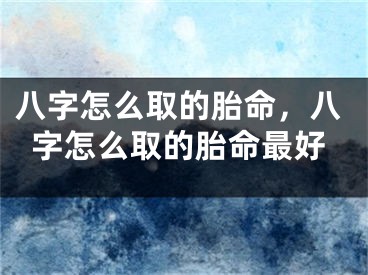 八字怎么取的胎命，八字怎么取的胎命最好