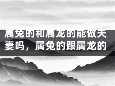 属兔的和属龙的能做夫妻吗，属兔的跟属龙的