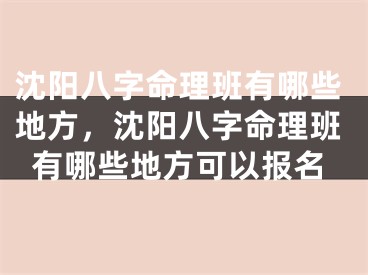 沈阳八字命理班有哪些地方，沈阳八字命理班有哪些地方可以报名