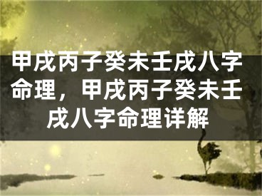 甲戌丙子癸未壬戌八字命理，甲戌丙子癸未壬戌八字命理详解