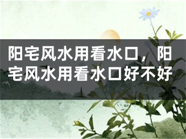 阳宅风水用看水口，阳宅风水用看水口好不好