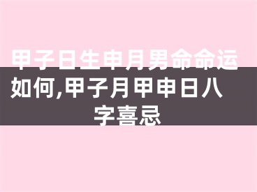 甲子日生申月男命命运如何,甲子月甲申日八字喜忌