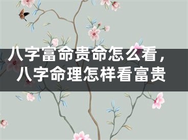 八字富命贵命怎么看，八字命理怎样看富贵