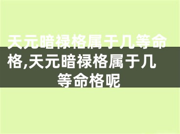 天元暗禄格属于几等命格,天元暗禄格属于几等命格呢