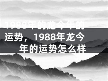1988年的龙今年的运势，1988年龙今年的运势怎么样