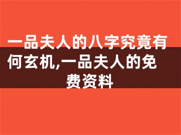 一品夫人的八字究竟有何玄机,一品夫人的免费资料